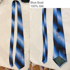 100% Silk Vintage Asian Neckties, Blue Boat